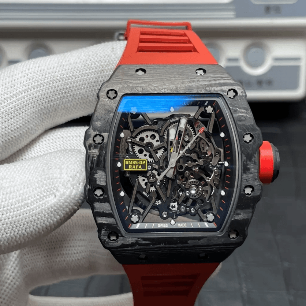 리차드밀 라파엘 나달 블랙 카본 스켈레톤 다이얼 레드 러버 스트랩 RM35-02