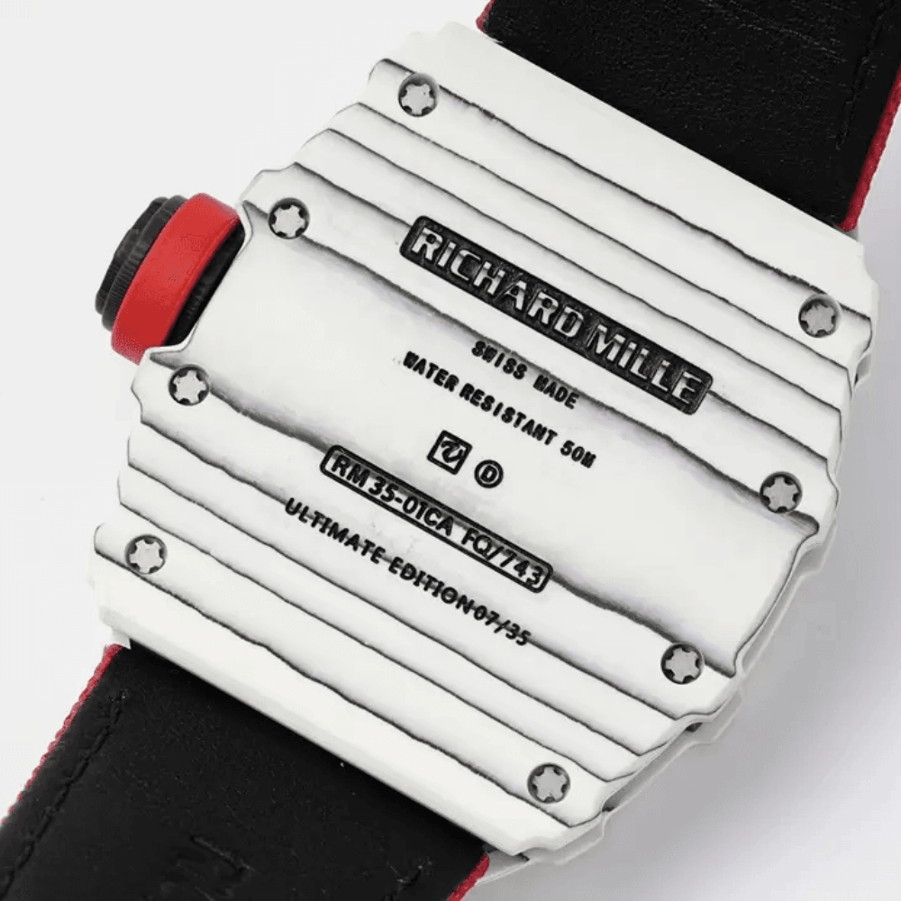 SONIC공장 리차드밀 화이트 카본 스켈레톤 다이얼 레드 우븐 스트랩 RM35-01