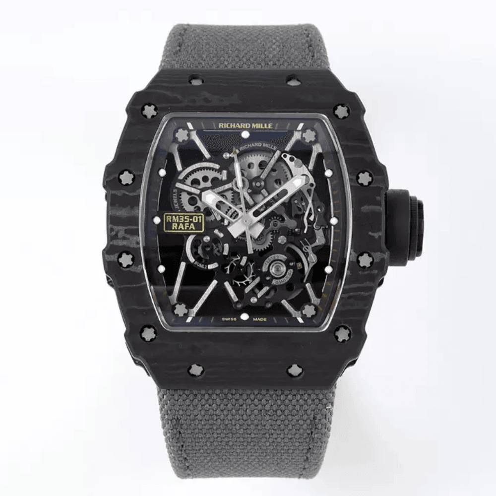 SONIC공장 리차드밀 블랙 카본 스켈레톤 다이얼 그레이 우븐 스트랩 RM35-01