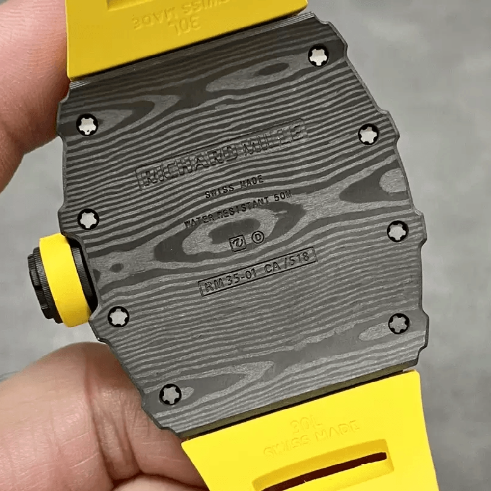 SONIC공장 리차드밀 블랙 카본 스켈레톤 다이얼 옐로우 러버 스트랩 RM35-01