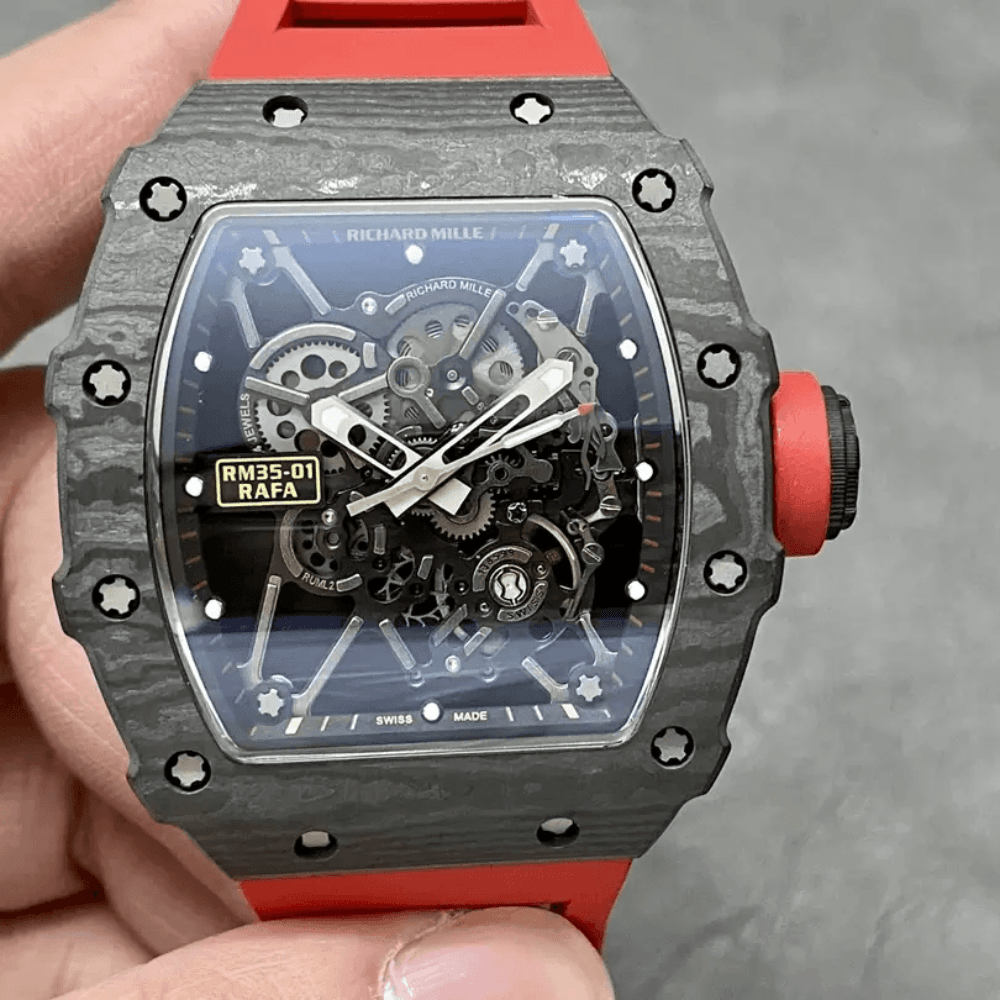 SONIC공장 리차드밀 블랙 카본 스켈레톤 다이얼 레드 러버 스트랩 RM35-01