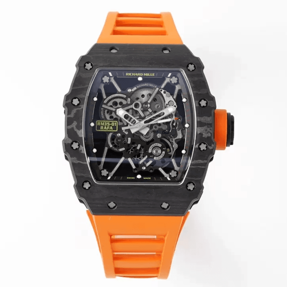리차드밀 블랙 카본 스켈레톤 다이얼 오렌지 러버 스트랩 RM35-01