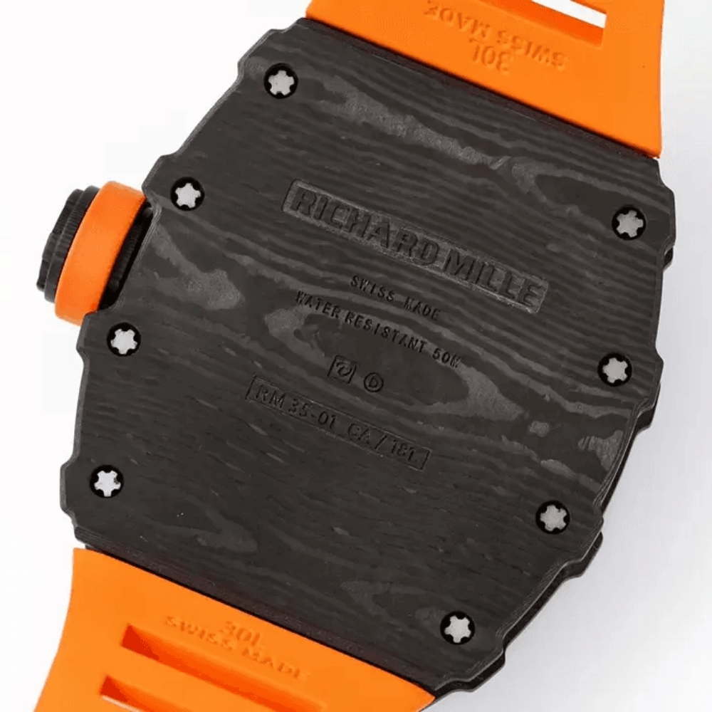 SONIC공장 리차드밀 블랙 카본 스켈레톤 다이얼 오렌지 러버 스트랩 RM35-01