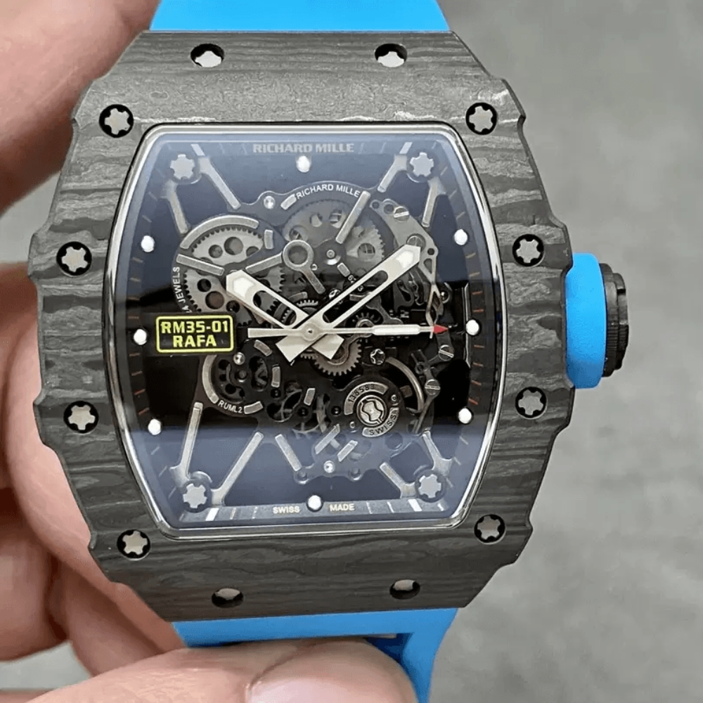 SONIC공장 리차드밀 블랙 카본 스켈레톤 다이얼 블루 러버 스트랩 RM35-01