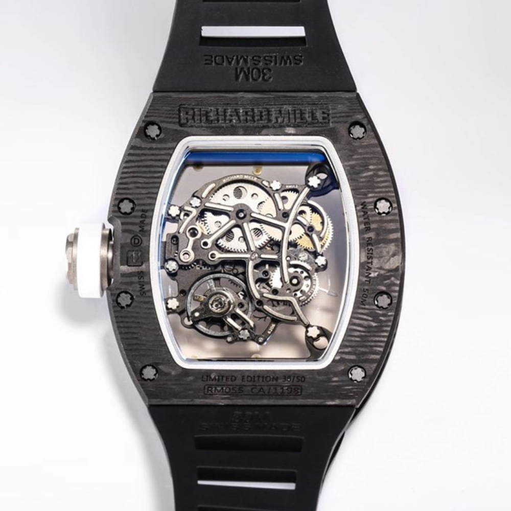 BBR공장 리차드밀 부바왓슨 블랙 NTPT 카본 스켈레톤 다이얼 블랙 러버밴드 RM-055