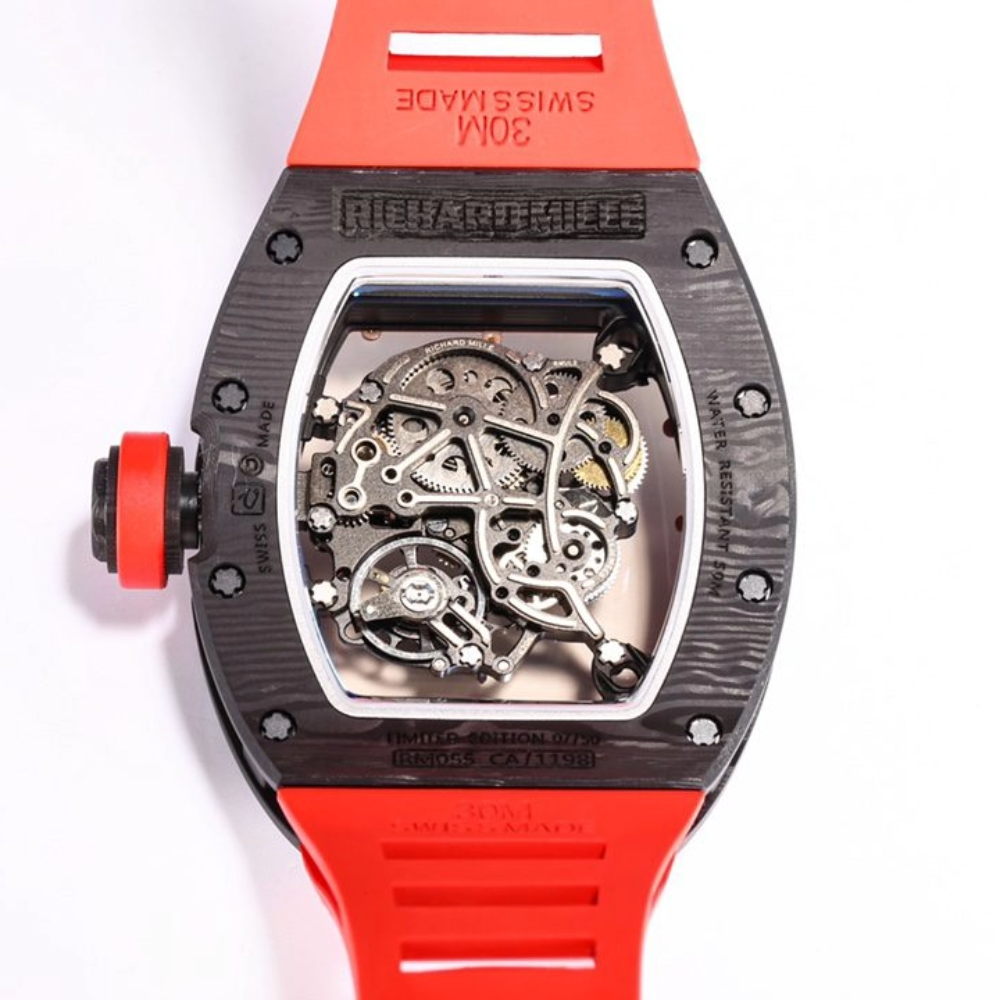 BBR공장 리차드밀 부바왓슨 블랙 NTPT 카본 스켈레톤 다이얼 레드 러버밴드 RM-055