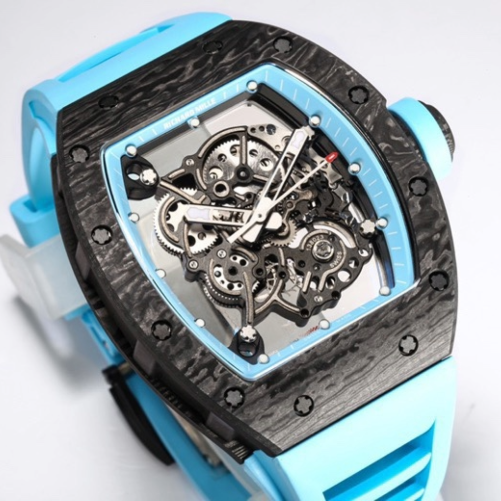 BBR공장 리차드밀 부바왓슨 블랙 NTPT 카본 스켈레톤 다이얼 블루 러버밴드 RM-055