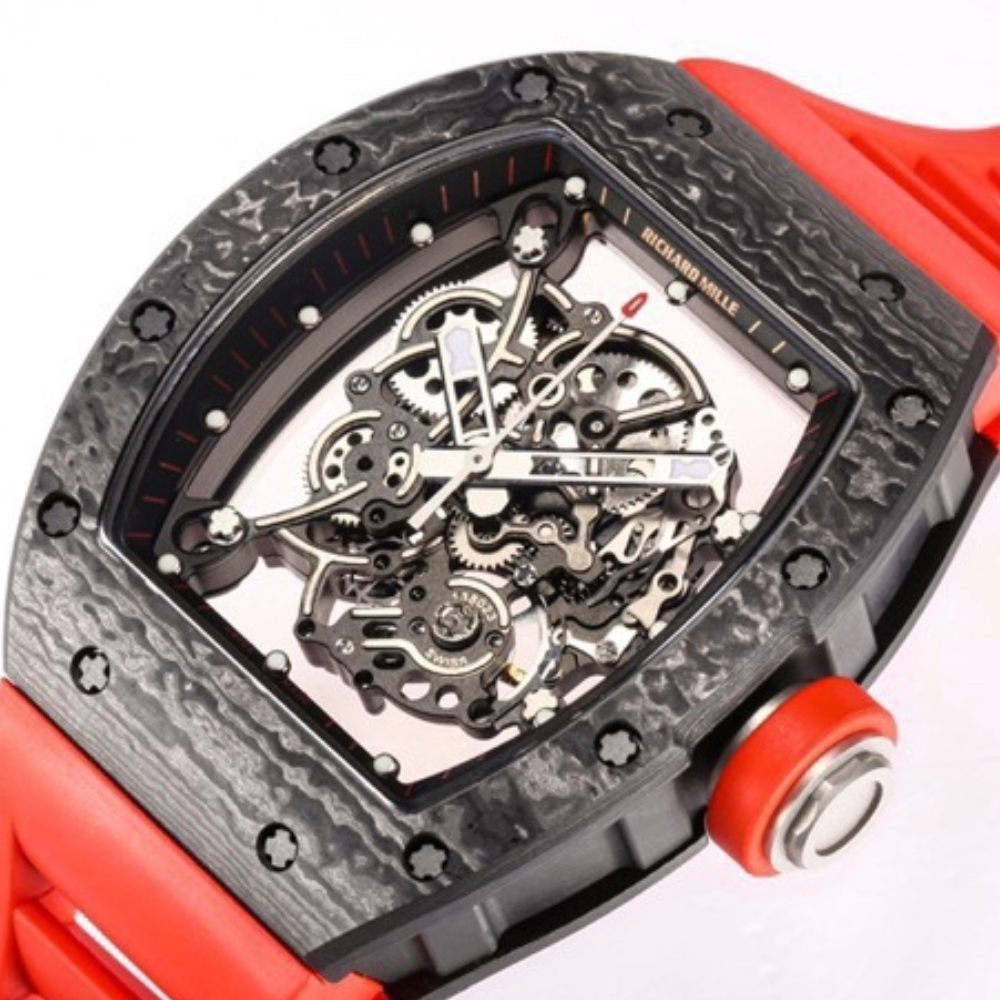 BBR공장 리차드밀 부바왓슨 블랙 NTPT 카본 스켈레톤 다이얼 레드 러버밴드 RM-055