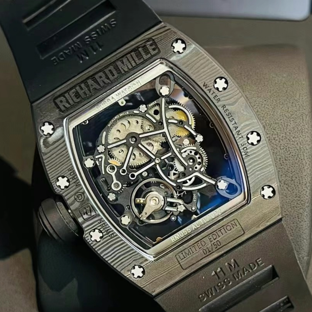 RM공장 리차드밀 부바왓슨 블랙 NTPT 카본 스켈레톤 다이얼 블랙 러버밴드 골드P RM-055