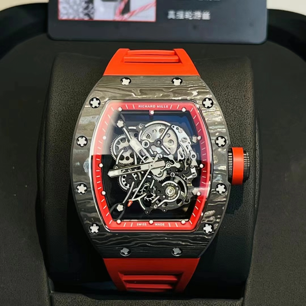 리차드밀 부바왓슨 블랙 NTPT 카본 스켈레톤 다이얼 레드 러버밴드 RM-055