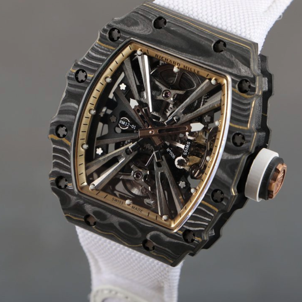 RM공장 리차드밀 블랙 NTPT 카본 투르비옹 화이트 우븐스트랩 RM12-01