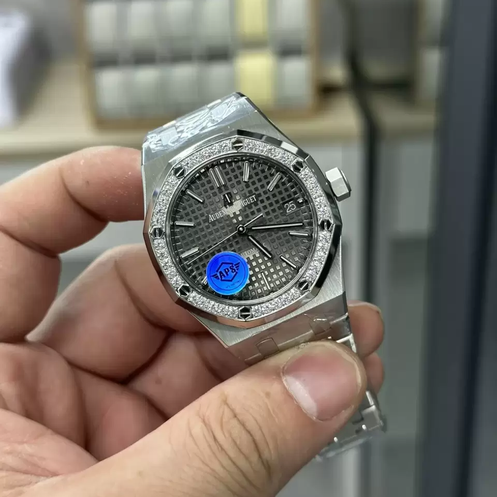 APS공장 오데마피게 로얄오크 그레이 다이얼 다이아베젤 스틸 SS 브레이슬릿 37mm 15451