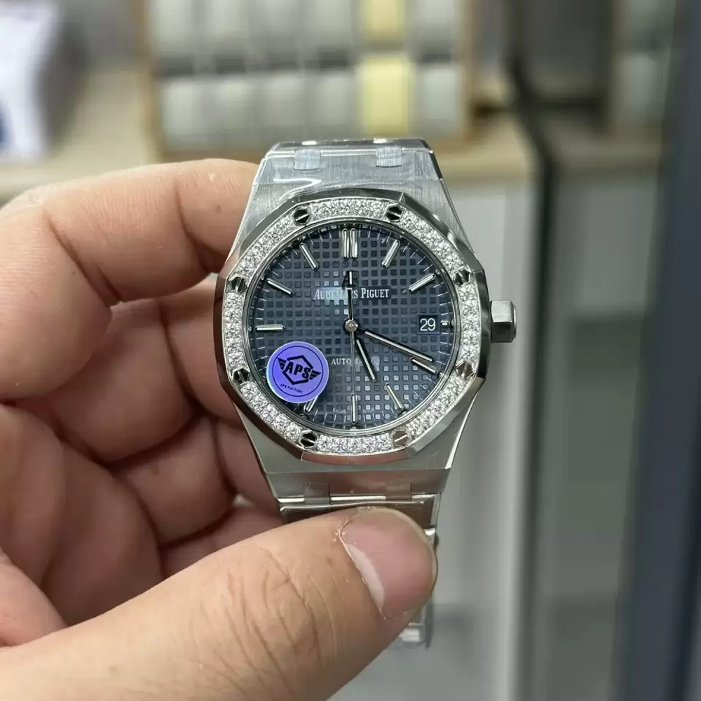 APS공장 오데마피게 로얄오크 블루 다이얼 다이아베젤 스틸 SS 브레이슬릿 37mm 15451