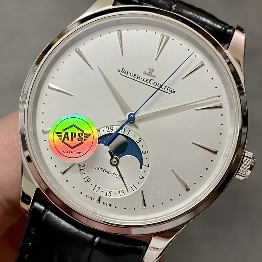 APS공장 예거 르쿨트르 JL 마스터 울트라 씬 문페이즈 화이트골드 화이트 다이얼 레더 스트랩 39mm Q1368430