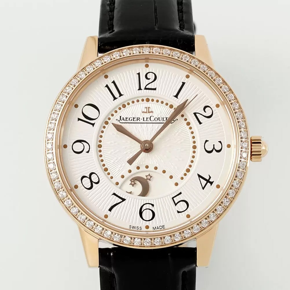 APS공장 예거 르쿨트르 레이디 랑데부 클래식 나잇&데이 로즈골드 다이아베젤 레더 스트랩 34mm Q3442440