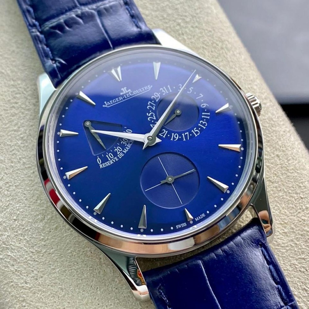 GF공장 예거 르쿨트르 마스터 울트라 씬 레저브 드 마르쉐 화이트골드 레더 스트랩 39mm Q1378480