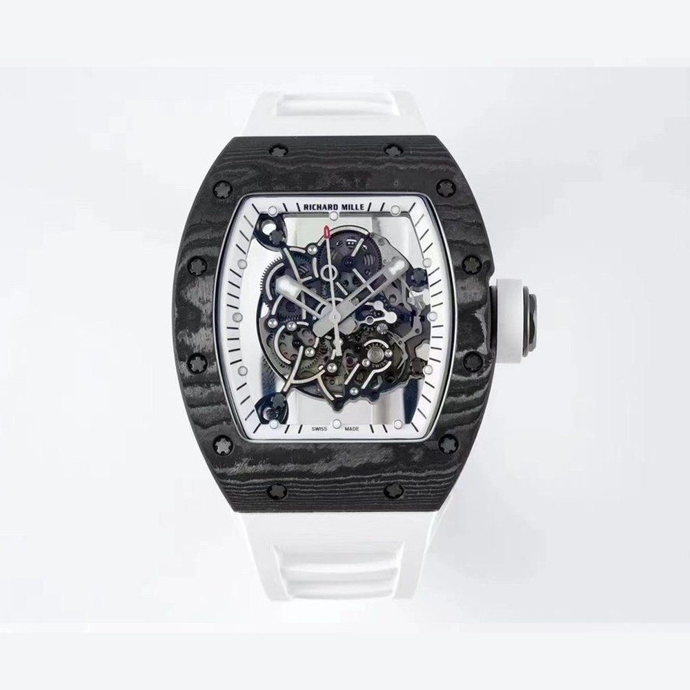 리차드밀 부바왓슨 블랙 NTPT 카본 스켈레톤 다이얼 화이트 러버밴드 RM-055