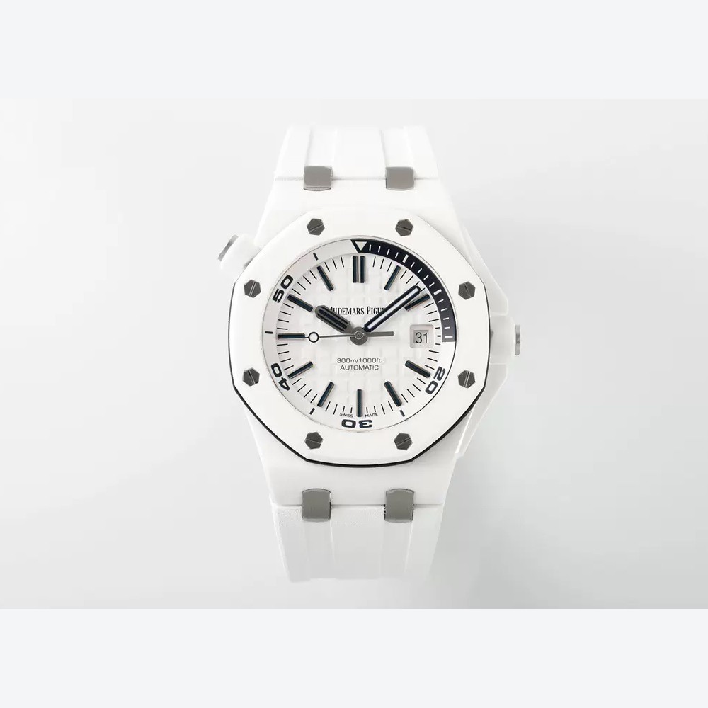 ZF공장 오데마피게 로얄오크 오프쇼어 다이버 화이트 다이얼 세라믹 화이트 러버 스트랩 42mm 15707CB