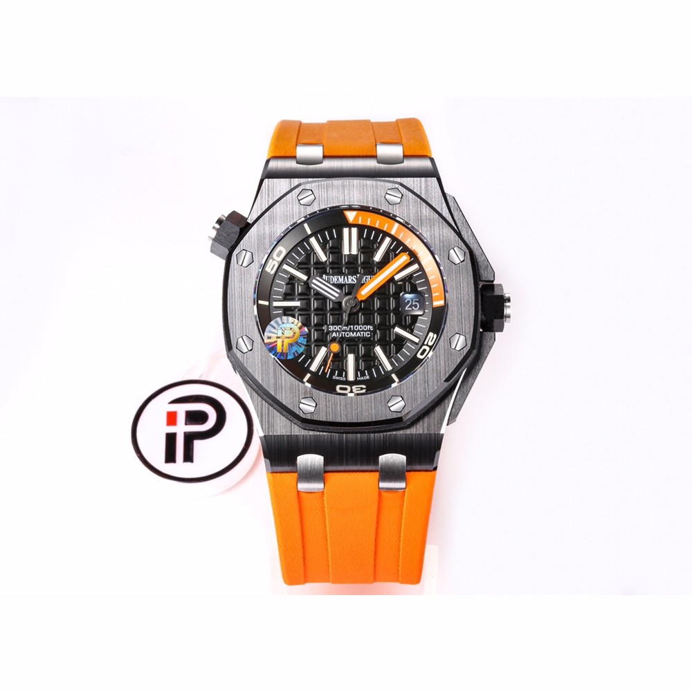 IP공장 오데마피게 로얄오크 오프쇼어 다이버 블랙 다이얼 세라믹 오렌지 러버 스트랩 42mm 15707CE