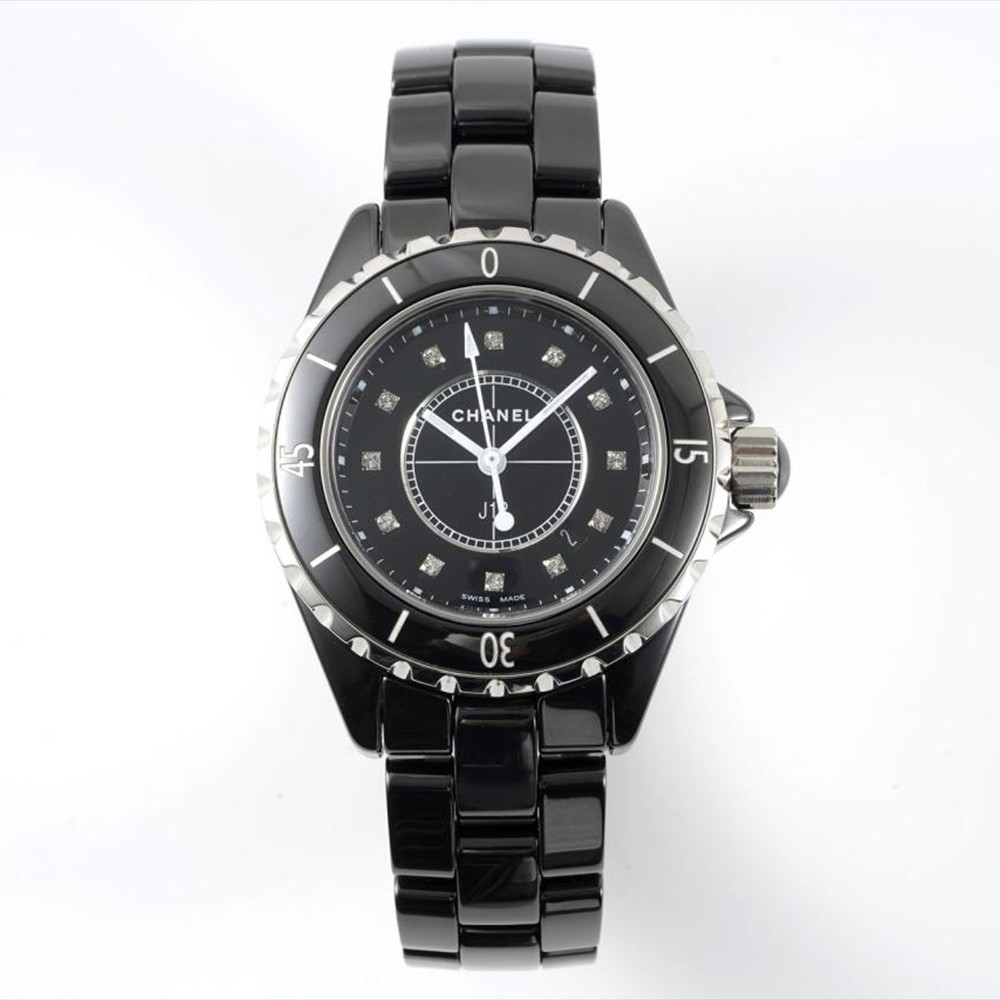 샤넬 J12 블랙 다이얼 12P 다이아 블랙 세라믹 스트랩 33mm H1625
