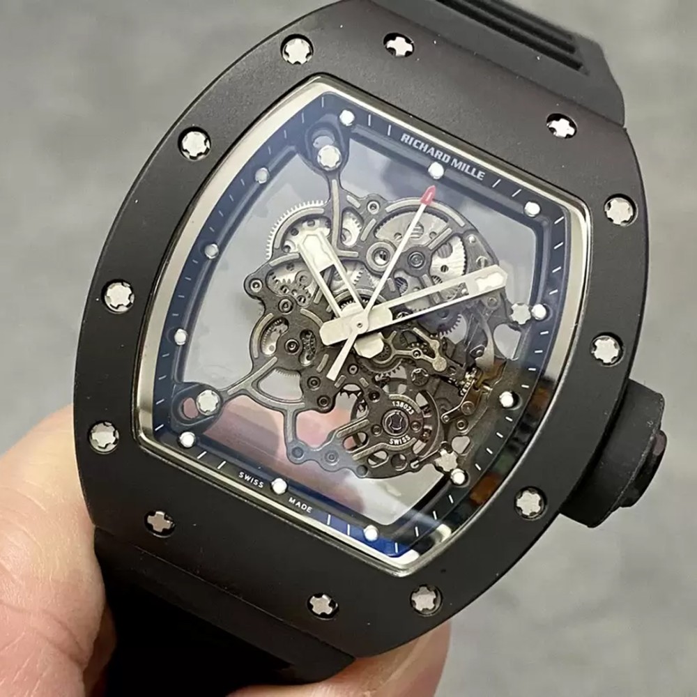 BBR공장 리차드밀 부바왓슨 블랙 세라믹 스켈레톤 다이얼 블랙 러버밴드 V3버전 RM-055