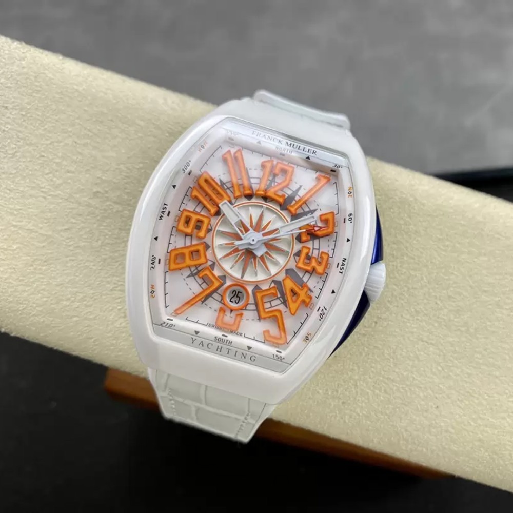 T+공장 프랭크 뮬러 뱅가드 화이트 세라믹 오렌지 포인트 다이얼 한정판 45mm V45