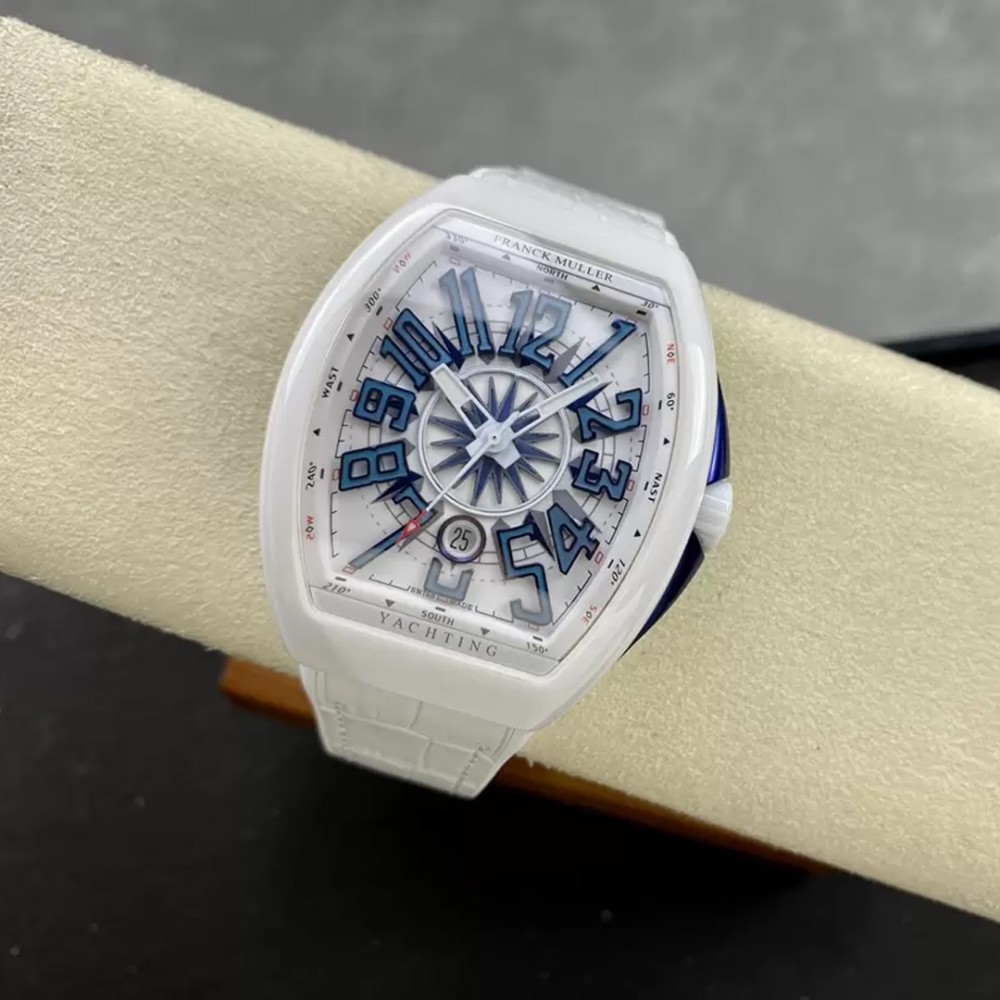 T+공장 프랭크 뮬러 뱅가드 화이트 세라믹 블루 포인트 다이얼 한정판 45mm V45