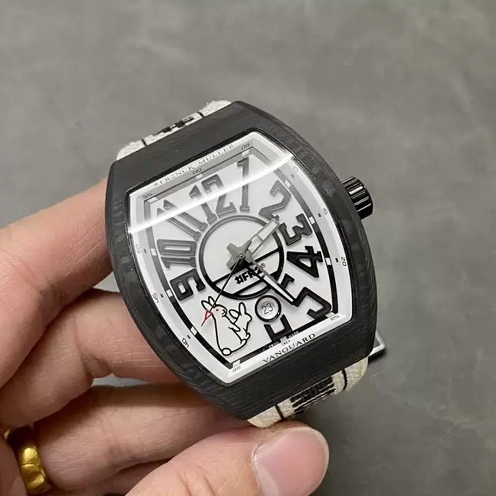ABF공장 프랭크 뮬러 뱅가드 블랙 카본 파이버 화이트 다이얼 44mm V45 SC DT