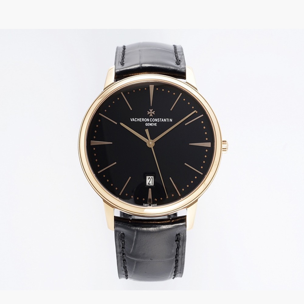 PPF공장 바쉐론 콘스탄틴 헤리티지 패트리모니 로즈골드 블랙 다이얼 레더 스트랩 40mm 85180/000J-9231