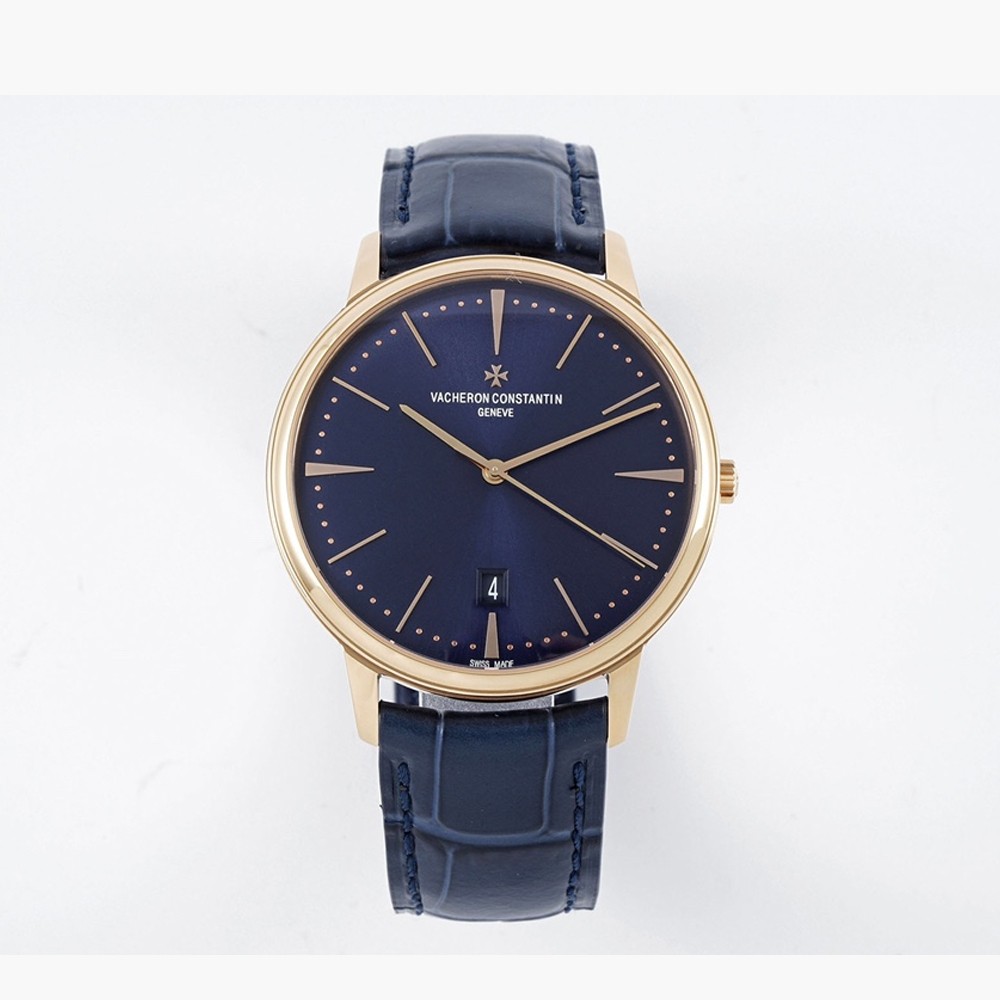 바쉐론 콘스탄틴 헤리티지 패트리모니 로즈골드 블루 다이얼 레더 스트랩 40mm 85180/000R-B515