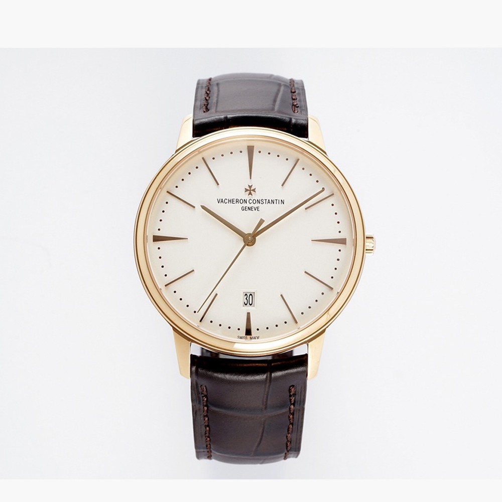 PPF공장 바쉐론 콘스탄틴 헤리티지 패트리모니 로즈골드 화이트 다이얼 레더 스트랩 40mm 85180/000J-9231