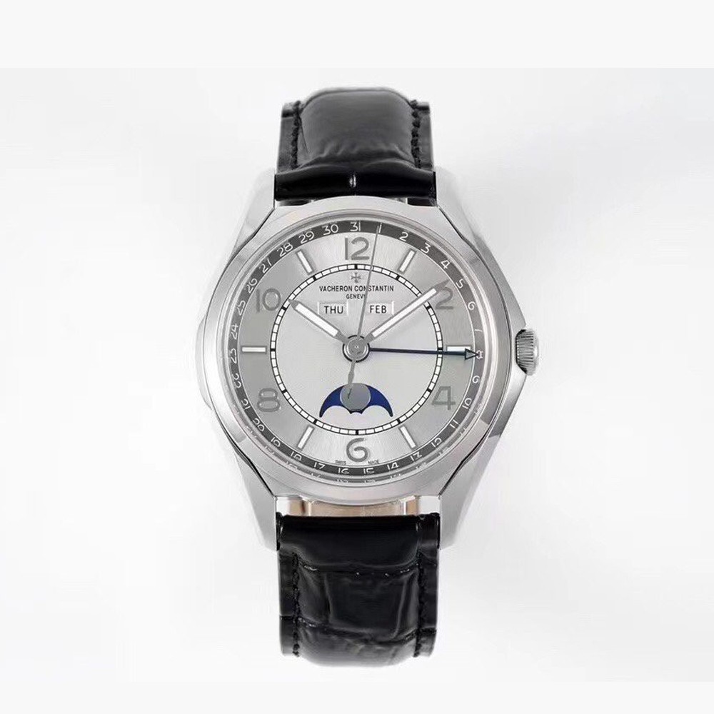 ZF공장 바쉐론 콘스탄틴 피프티식스 컴플리트 캘린더 실버 다이얼 레더 스트랩 40mm 4000E/000A-B439