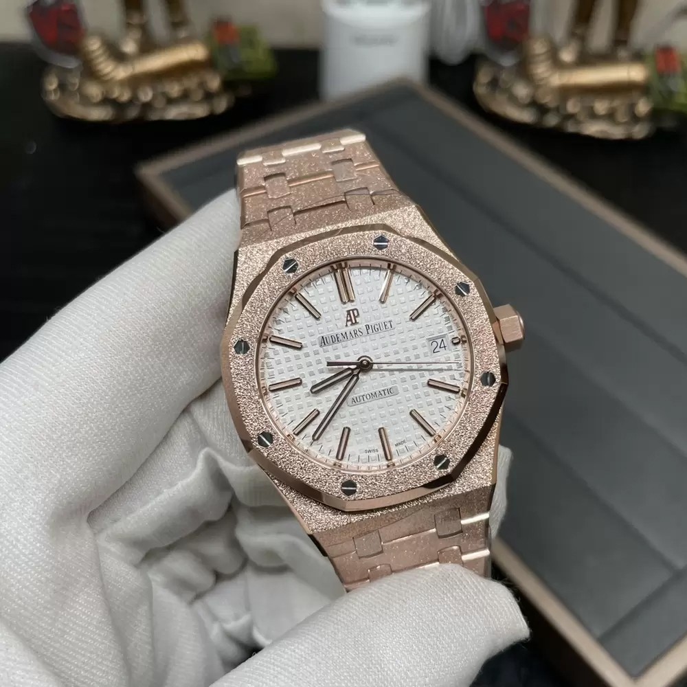 APS공장 오데마피게 로얄오크 프로스트 화이트 다이얼 로즈골드 금통 37mm 15454OR