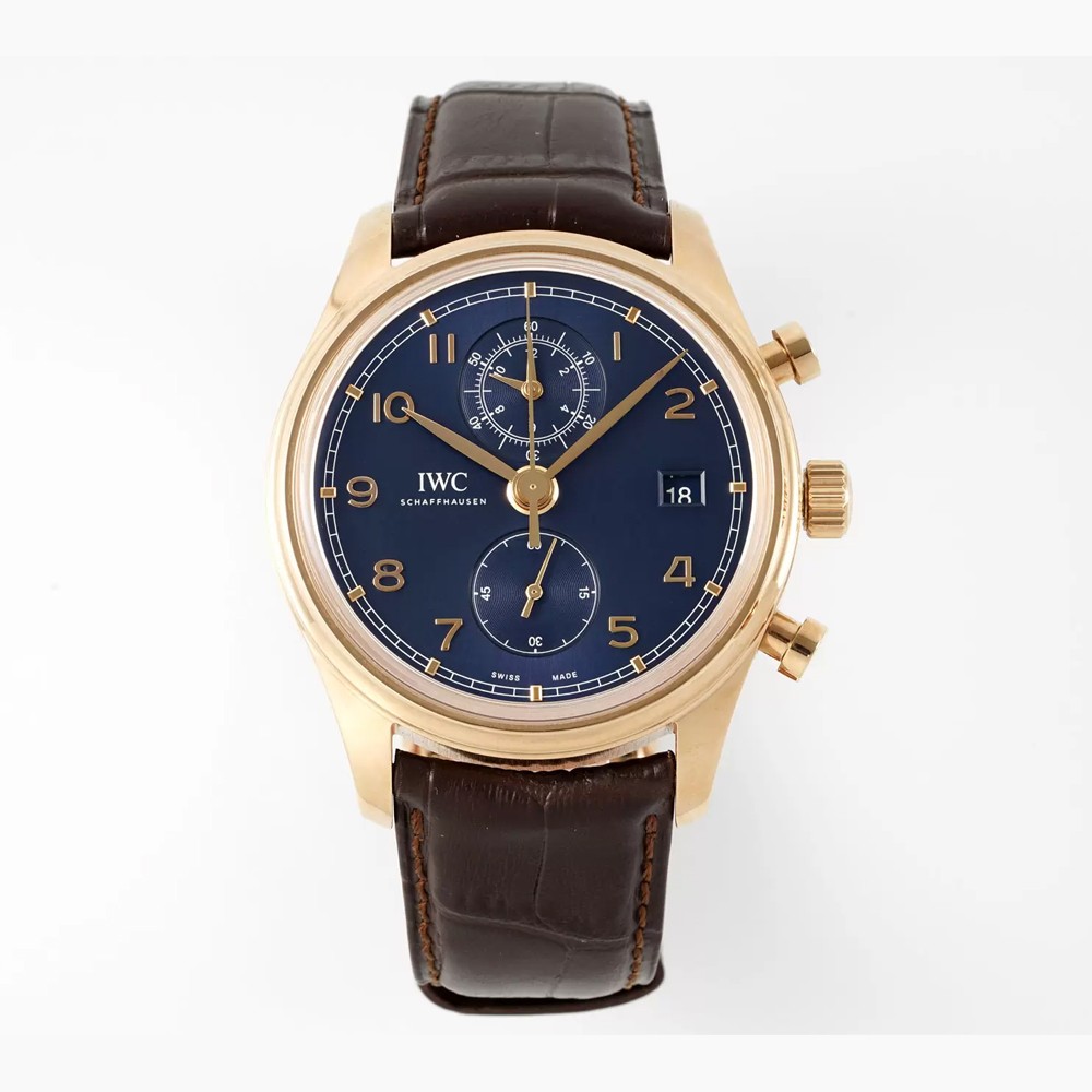 APS공장 IWC 포르투기저 다빈치 크로노그래프 클래식 블루 다이얼 레더 스트랩 44mm IW390305