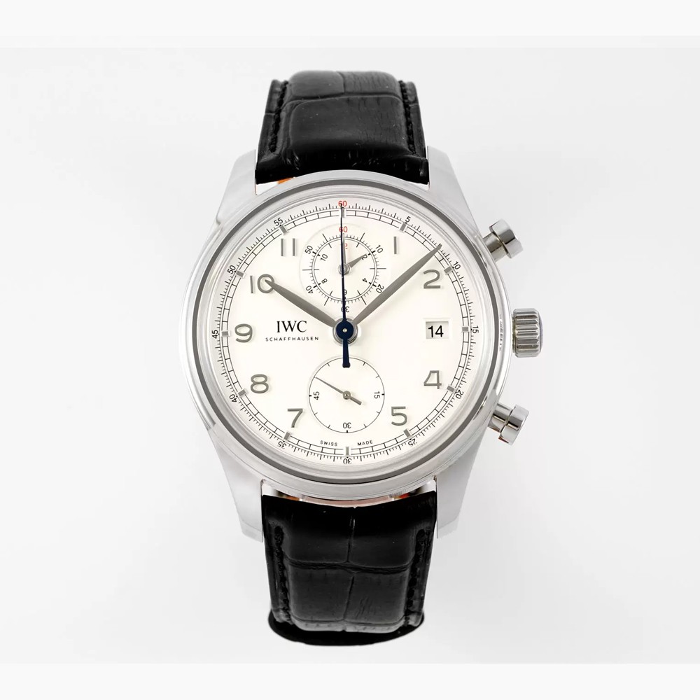 APS공장 IWC 포르투기저 다빈치 크로노그래프 클래식 화이트 다이얼 레더 스트랩 44mm IW390302