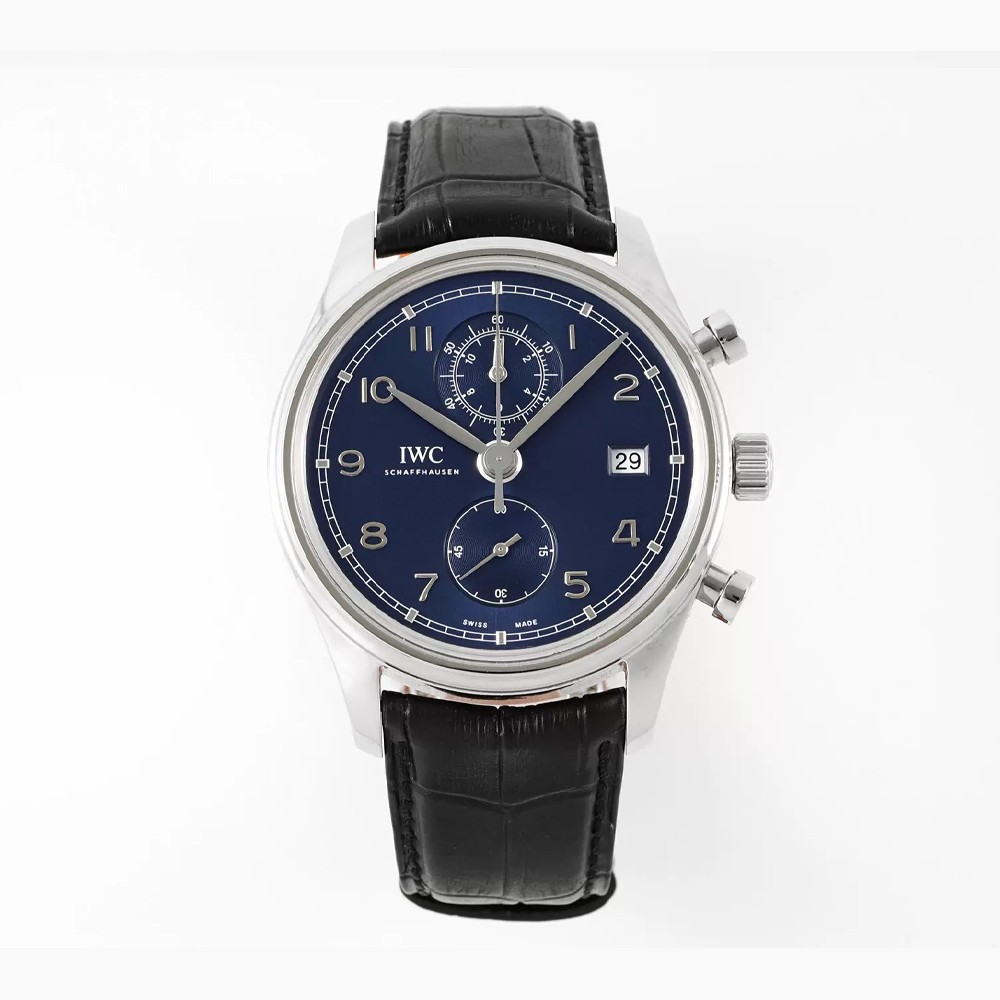 APS공장 IWC 포르투기저 다빈치 크로노그래프 클래식 블루 다이얼 레더 스트랩 44mm IW390303