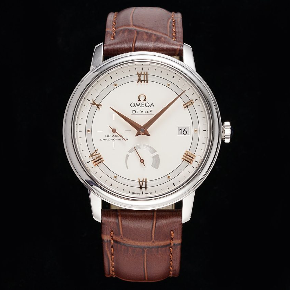 AZ공장 오메가 드빌 화이트 다이얼 드레스 워치 가죽 스트랩 424.13.40.21.02.002