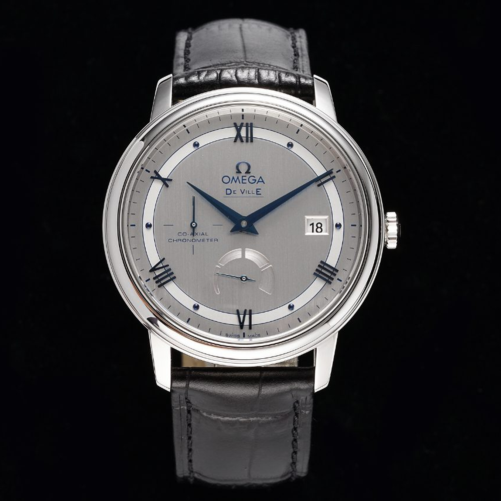 AZ공장 오메가 드빌 그레이 다이얼 드레스 워치 가죽 스트랩 424.13.40.21.02.003