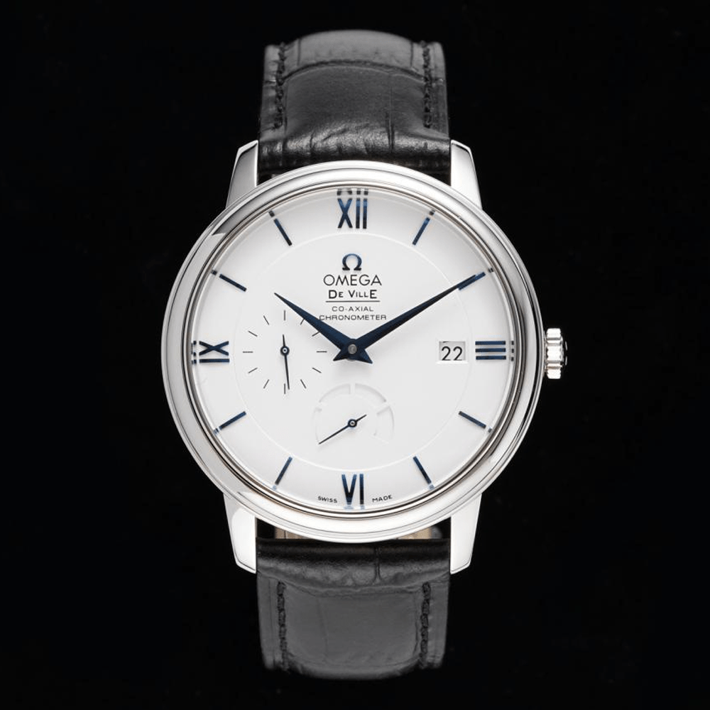 AZ공장 오메가 드빌 화이트 다이얼 드레스 워치 가죽 스트랩 424.53.40.21.04.001