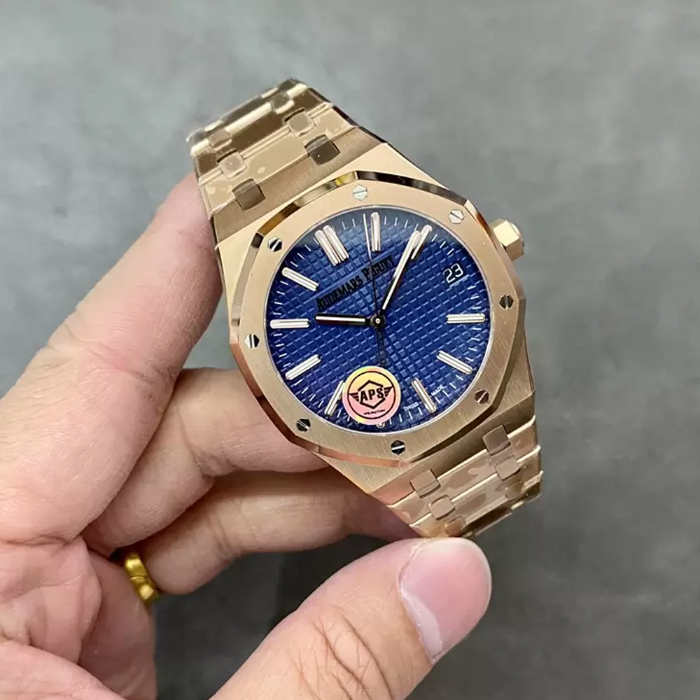 APS공장 오데마피게 로얄오크 50주년 한정판 블루 텍스처 다이얼 로즈골드 금통 41mm 15510OR