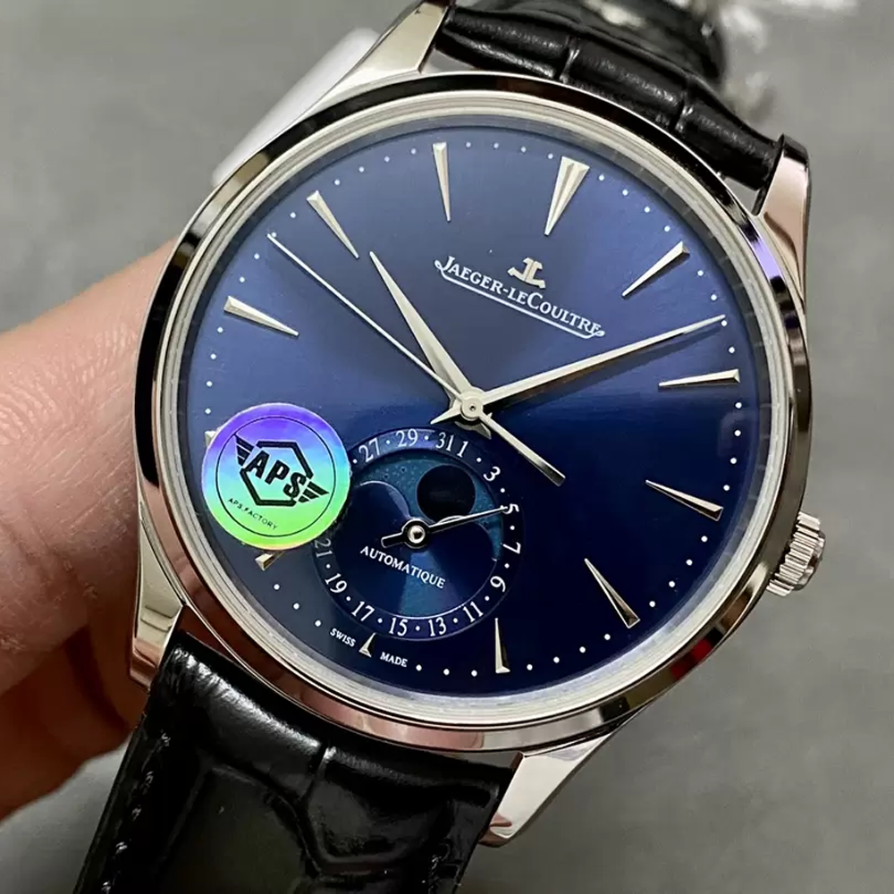 APS공장 예거 르쿨트르 마스터 울트라씬 문페이즈 블루 다이얼 레더 스트랩 39mm Q1368480