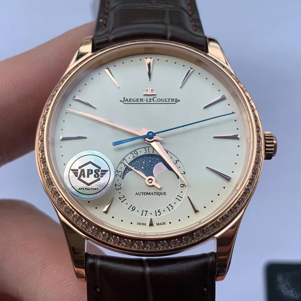 APS공장 예거 르쿨트르 마스터 울트라씬 문페이즈 로즈골드 다이아베젤 레더 스트랩 39mm Q1362503