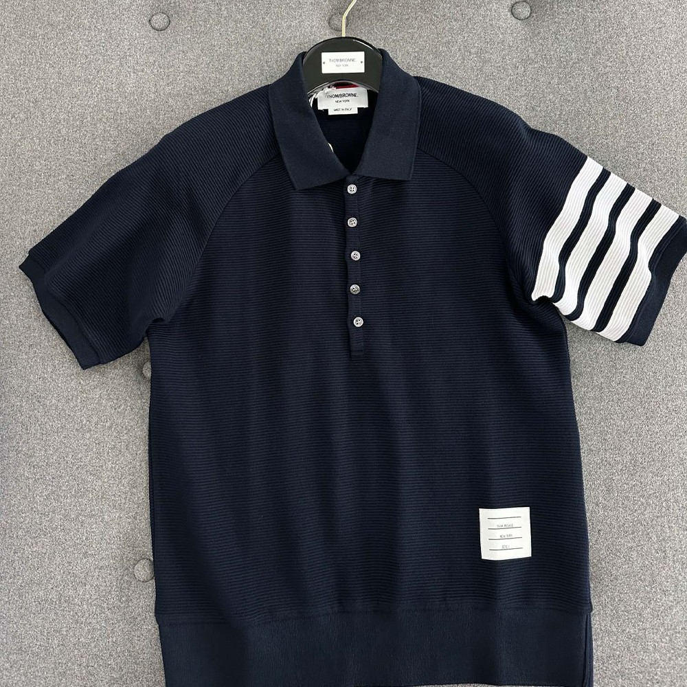 톰브라운 4바 와플 폴로 반팔 티셔츠 네이비
