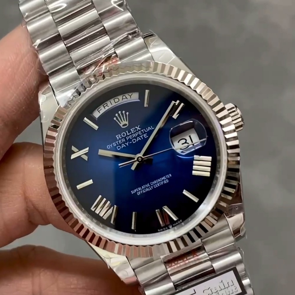 QF공장 롤렉스 데이데이트 그라데이션 청판 로만 다이얼 SS 브레이슬릿  40mm  V5(텅스텐 헤비 버전) 228239