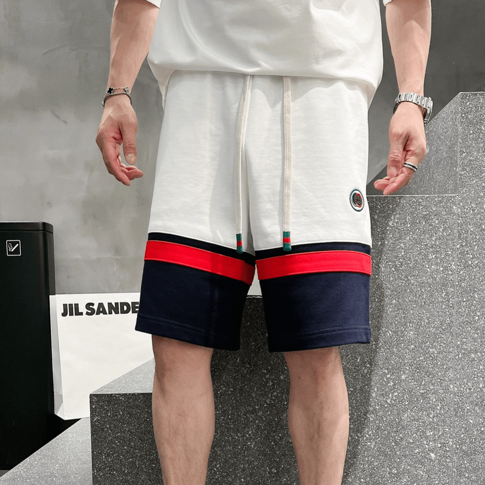 구찌 24SS GG 자수 로고 반바지 화이트 네이비