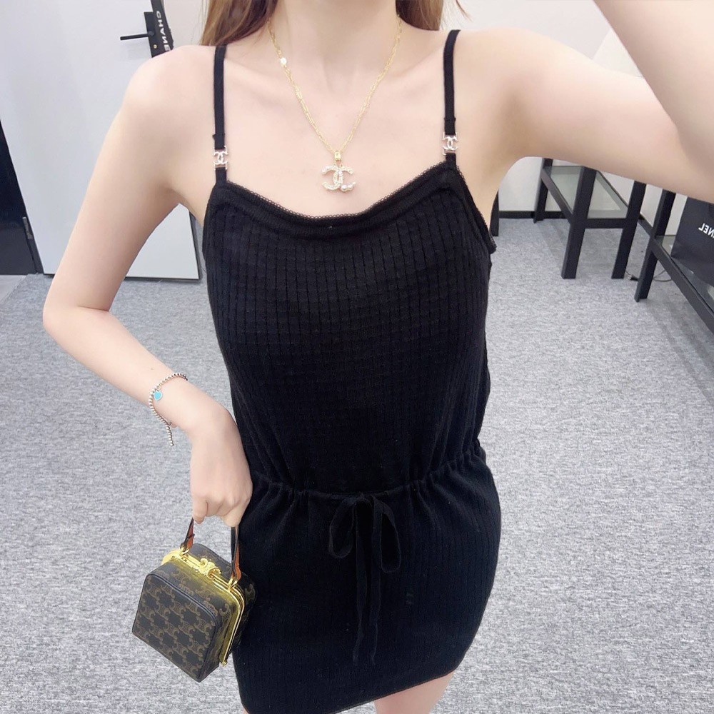 샤넬 24SS 로고 포인트 숏 드레스 블랙