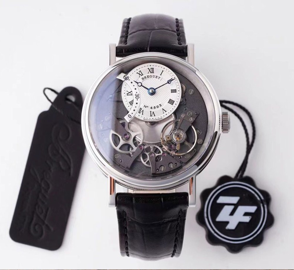 ZF공장 브레게 트래디션 레트로그레이드 실버 레더 스트랩 40mm 7097BB/G1/9WU