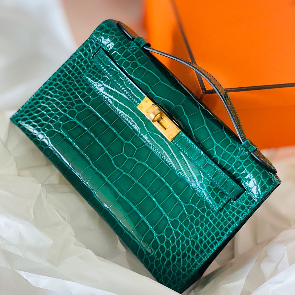 에르메스 올수공 미니 켈리 엘리게이터 그린 골드 하드웨어
