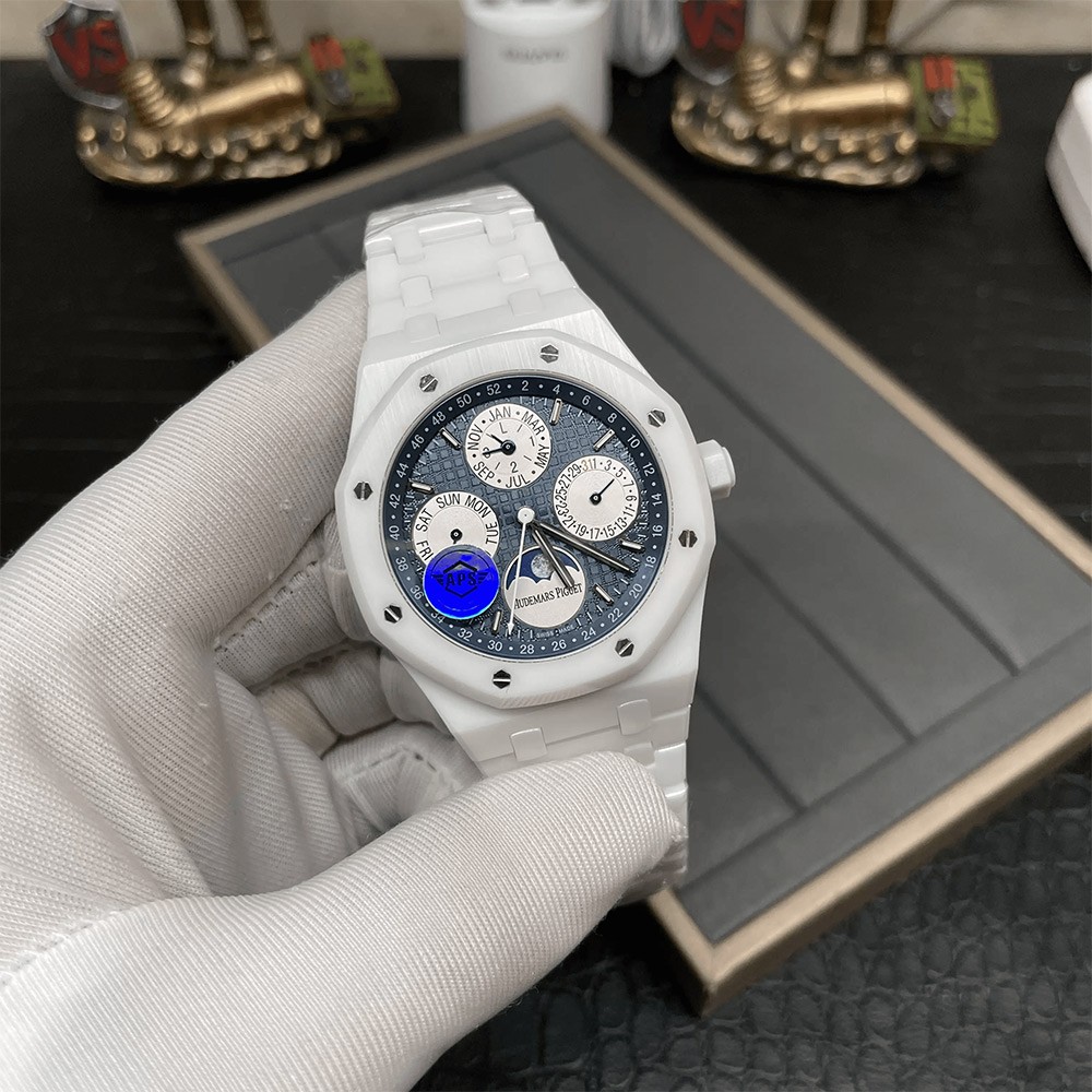 APS공장 오데마피게 로얄오크 퍼페츄얼 캘린더 블루다이얼 화이트 세라믹 41mm 26579