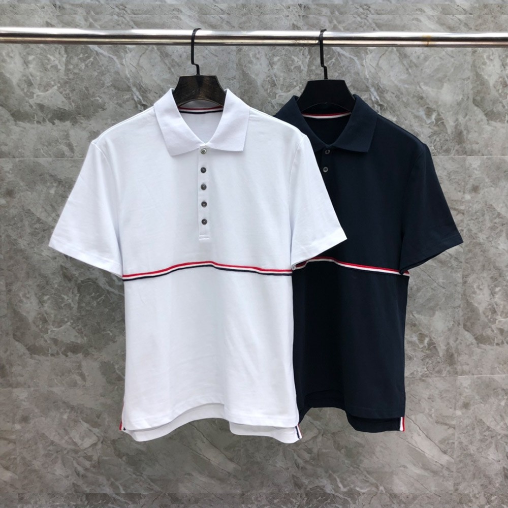 톰브라운 24SS 스트라이프 웨빙 라펠 폴로 반팔